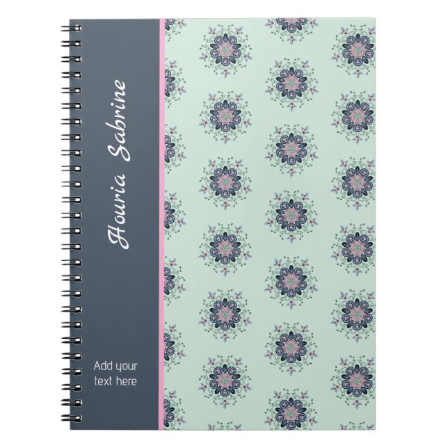 Cuaderno Doodle de Mandala Floral Rosa Turquesa Moderna  (Frente)