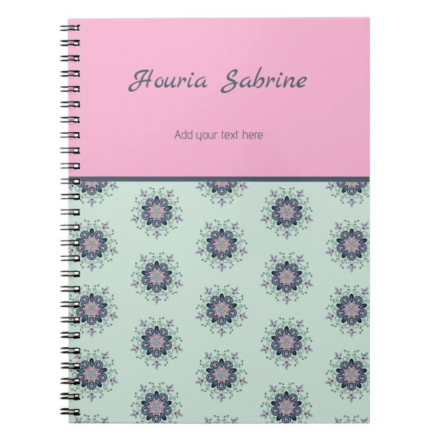 Cuaderno Doodle de Mandala Floral Rosa Turquesa Moderna  (Frente)