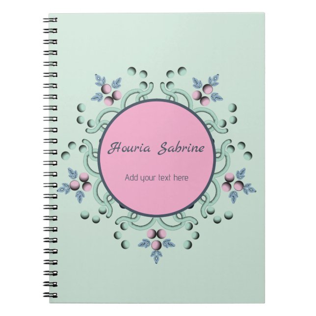 Cuaderno Doodle de Mandala Floral Turquesa Moderna Rosa  (Frente)