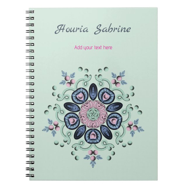 Cuaderno Doodle de Mandala Floral Turquesa Rosa Moderna (Frente)