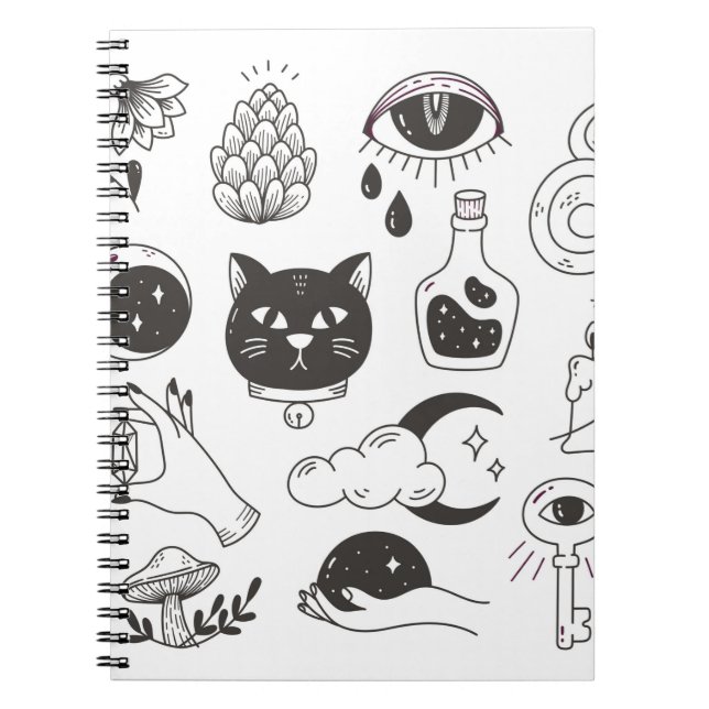 Cuaderno doodle de tatuaje místico dibujado a mano, insigni (Frente)