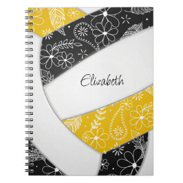 Cuaderno doodle feathers black gold boho volleyball