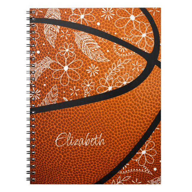 Cuaderno doodle fethers paislies flores boho basketball (Frente)