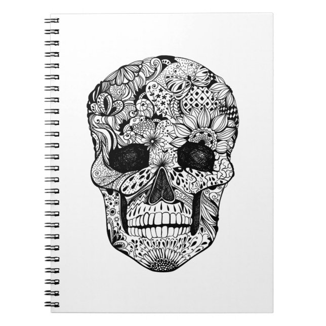 Cuaderno Doodle floral del cráneo (Frente)