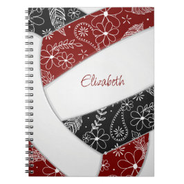 Cuaderno doodle floral patrón marrón negro boho voleibol