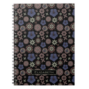 Cuaderno Doodle floral sin soldadura patrón nombre personal