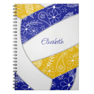Cuaderno doodle oro azul floral oro boho voleibol