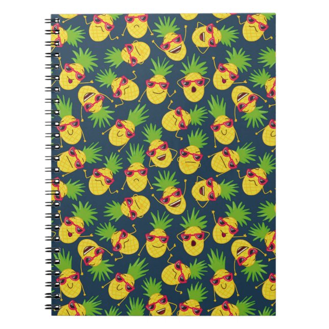 Cuaderno Doodle piñas, dibujadas a mano, patrón de verano. (Frente)