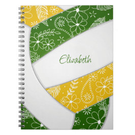 Cuaderno doodle plumas de oro verde voleibol
