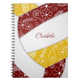 Cuaderno doodle plumas maroon gold boho voleibol