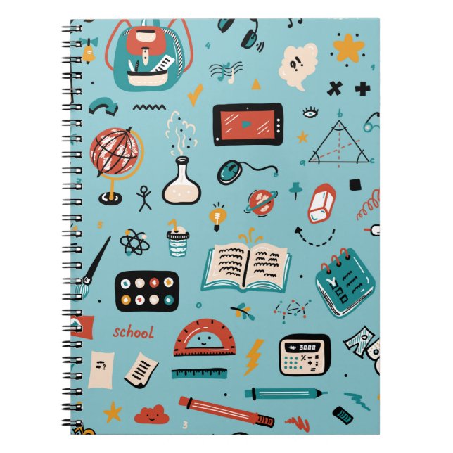 Cuaderno Doodle School Suministros Icons vintage Seamless P (Frente)