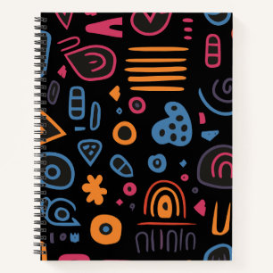 Cuaderno Doodle Tribal Abstracto Neon Geométrico Negro