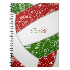 Cuaderno doodle voleibol de boho rojo florido