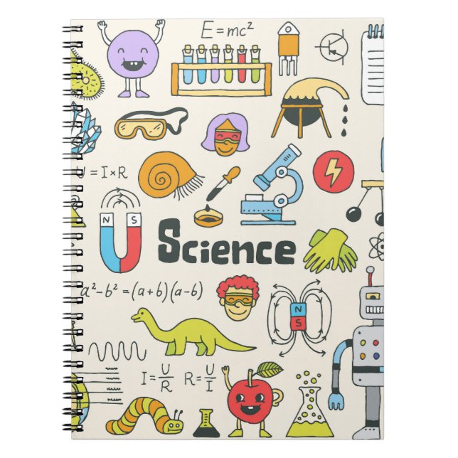 Cuaderno Doodles de ciencia: conjunto de escuelas de mano. (Frente)