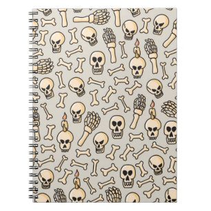 Cuaderno Doodles de esqueleto: Patrón textil de época.