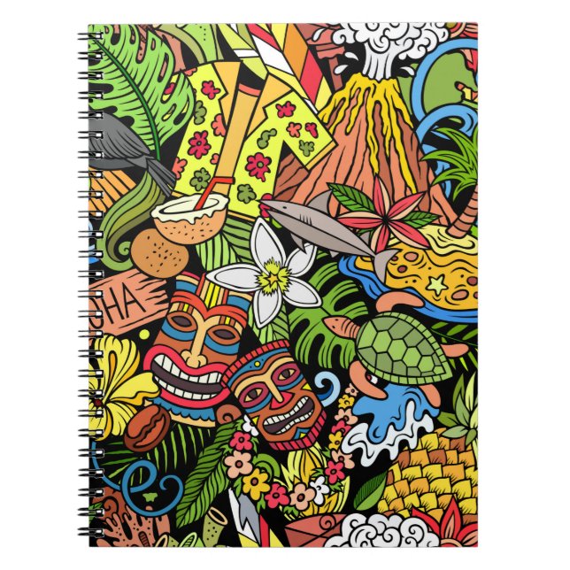 Cuaderno Doodles personalizados de Hawaii patrón sin fisura (Frente)