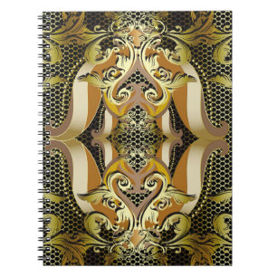 Cuaderno Dorado Barroco lujoso patrón inquebrantable en 3d.