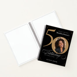 Cuaderno Dorado Black 50th Birthday Script Elegant Guestboo