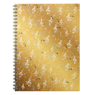 Cuaderno dorado, blanco, música, musical, nota, blanco, mel