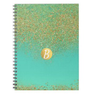 Cuaderno Dorado Brillante y Monograma Glamour Aquamarina Gl