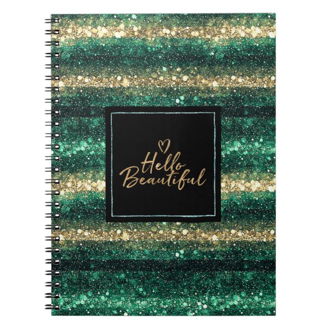 Cuaderno Dorado Brillo Mint Femenino Hola Hermosa (Frente)
