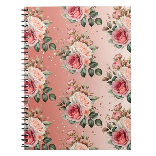 Cuaderno Dorado Confetti Rosa Flor (Frente)