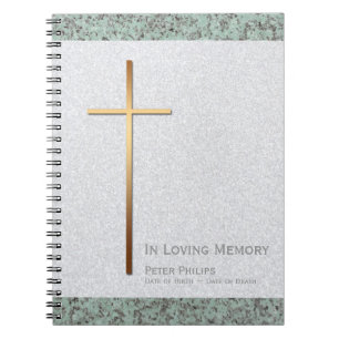 Cuaderno Dorado Cross Stone 2 Funeral Memorial Guest Book