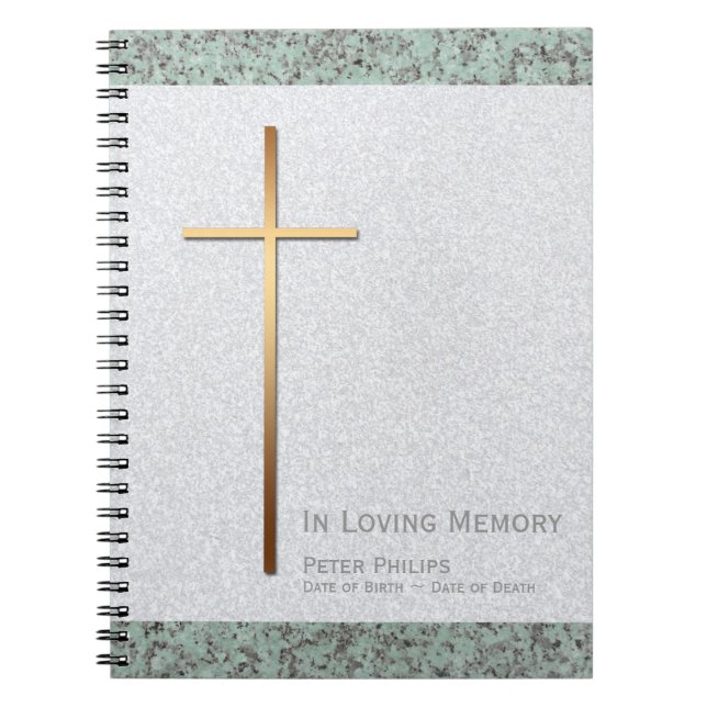 Cuaderno Dorado Cross Stone 2 Funeral Memorial Guest Book (Frente)