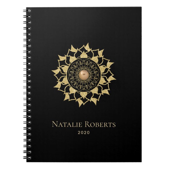 Cuaderno Dorado Mandala Flor Elegante Negro (Frente)