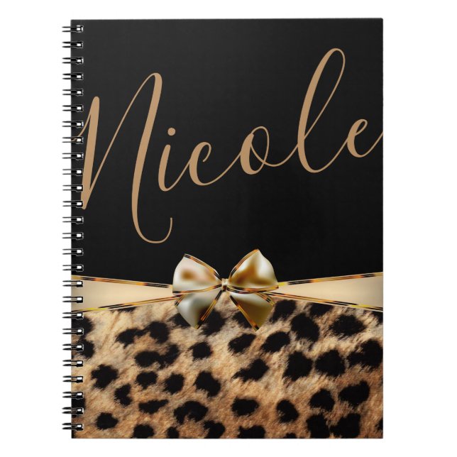 Cuaderno Dorado Negro Leopardo Guepardo Estampado Personali (Frente)