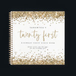 Cuaderno Dorado Purpurina Borders 21st Birthday Guest Book<br><div class="desc">Purpurina de oro Bordes Libro de invitados 21º Fiesta de cumpleaños El encabezado principal está en un guión elegante y el resto del texto que puedes personalizar fácilmente.</div>