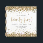 Cuaderno Dorado Purpurina Borders 21st Birthday Guest Book<br><div class="desc">Purpurina de oro Bordes Libro de invitados 21º Fiesta de cumpleaños El encabezado principal está en un guión elegante y el resto del texto que puedes personalizar fácilmente.</div>