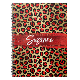 Cuaderno Dorado Rojo y Trazo de Pincel de Leopardo con Holo