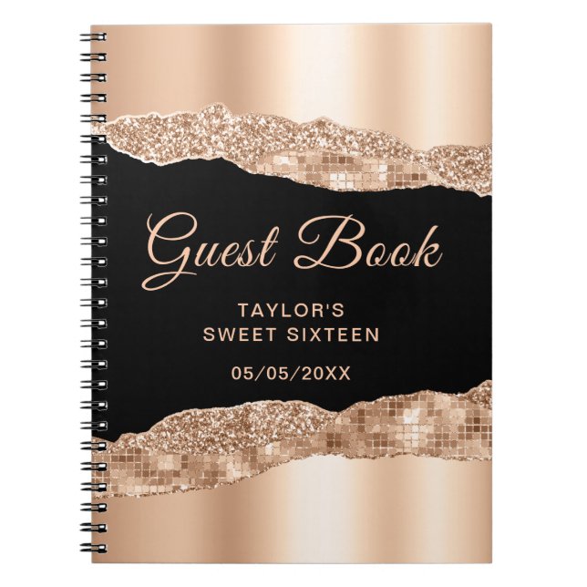 Cuaderno Dorado Rosa Black Glam Tear Sweet Dieciséis Guest  (Frente)