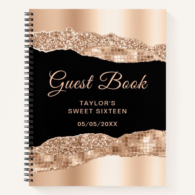 Cuaderno Dorado Rosa Black Glam Tear Sweet Dieciséis Guest  (Anverso)
