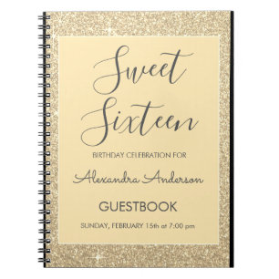 Cuaderno Dorado Sparkle Purpurina Sweet 16 Guestbook