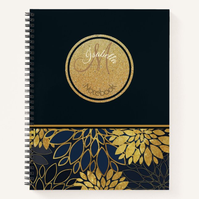 Cuaderno Dorado vintage monogramado y acuarela índigo (Anverso)