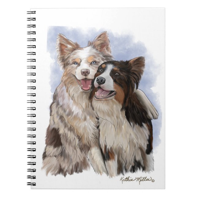 Cuaderno Dos amigos Border Collie de dibujos animados (Frente)