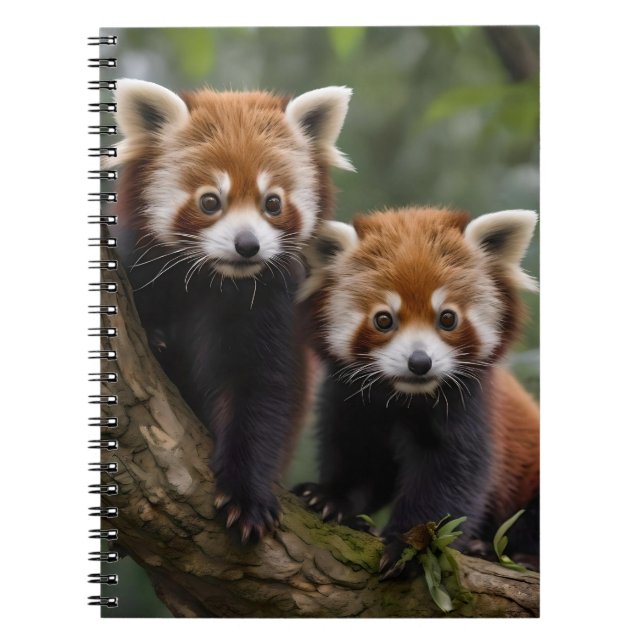 Cuaderno Dos Bebés De Panda Rojo En Un Árbol, (Frente)