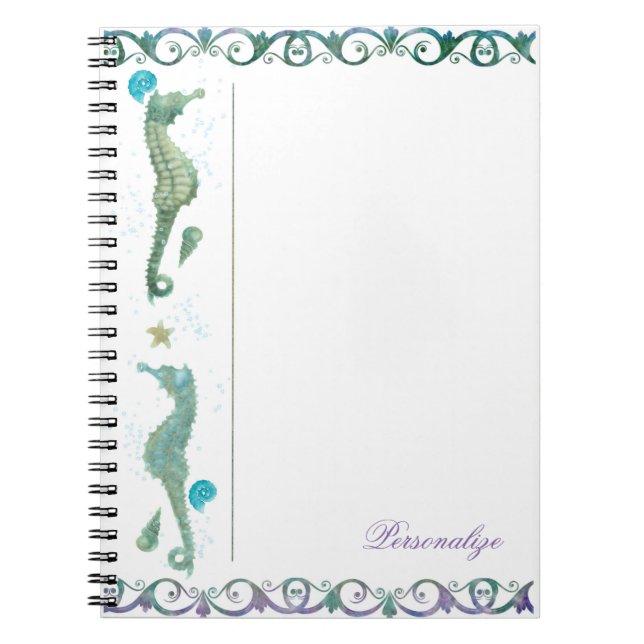 Cuaderno Dos caballitos de mar acuarela playa elegante pers (Frente)