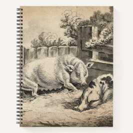 Cuaderno Dos cerdos yacen en la paja en una pluma exterior