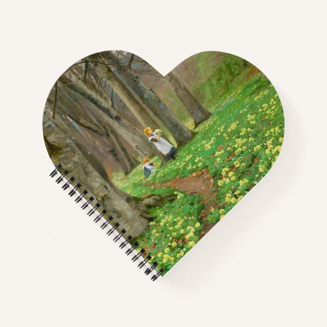 Cuaderno Dos chicas recogiendo flores en el bosque de prima (Anverso)