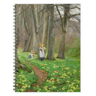 Cuaderno Dos chicas recogiendo flores en el bosque de prima
