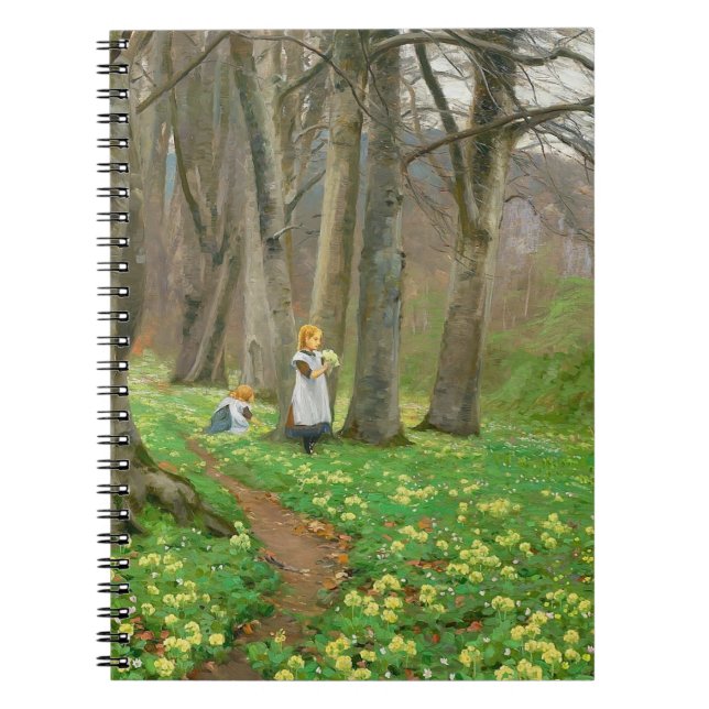 Cuaderno Dos chicas recogiendo flores en el bosque de prima (Frente)