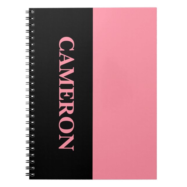 Cuaderno Dos colores de moda | Nombre | Rosa negra y salmón (Frente)