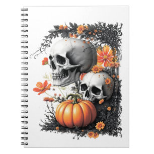 Cuaderno Dos cráneos y una calabaza entre las flores.