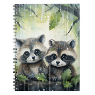 Cuaderno Dos crías de mapache bajo la lluvia