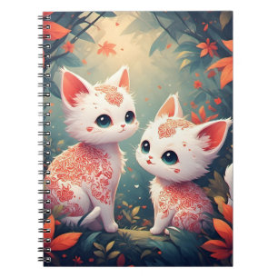 Cuaderno Dos gatitos blancos en un bosque mágico