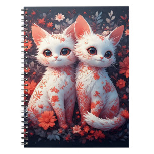 Cuaderno Dos gatitos blancos y flores