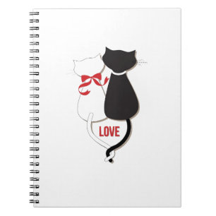 Cuaderno Dos Gatos Enamorados, Rojo, Negro, Corazones